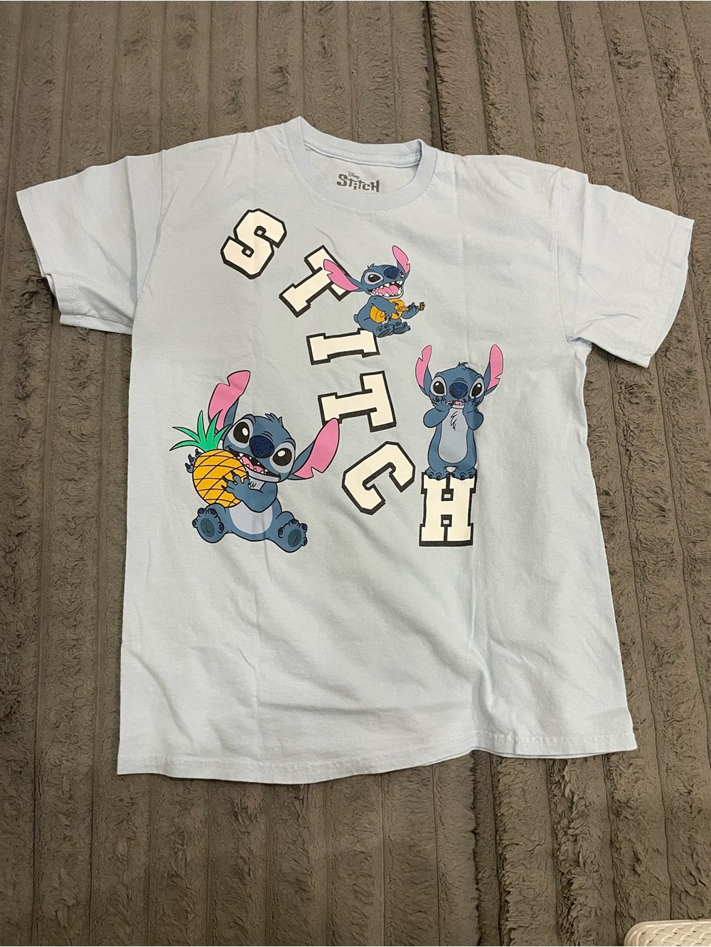 Disney Stitch Light Blue Kids Tee with Pineapple Graphic